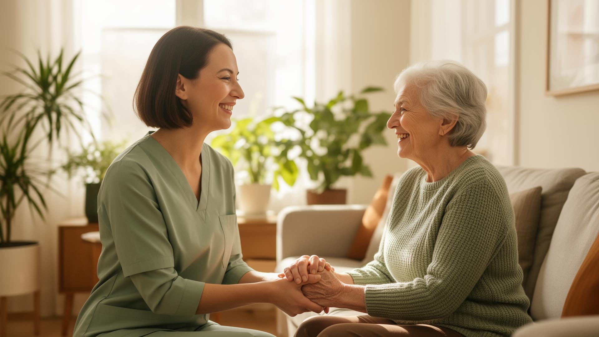 FayoCare caregiver sharing a smile with an elderly client
